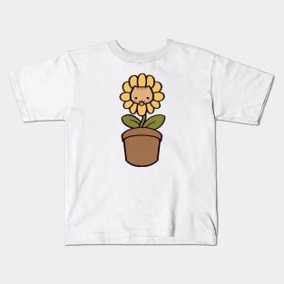 Kawaii Silly Cat Flower Kids T-Shirt